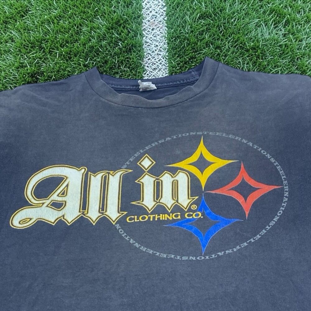 Vintage Y2K Pittsburgh Steelers T Shirt Mens LARGE Black NFL Football Distressed
